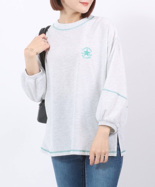 CONVERSE（コンバース）の「CONVERSE（コンバース）カラー配色ステッチ七分袖ロンT/長袖Tシャツプルオーバー（Tシャツ/カットソー・レディース・アッシュグレー/ブラック/ネイビー/オフホワイト・M/L）」の22枚目の写真
