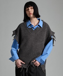 VELNUS（ベルナス）の「【VELNUS】Loose silhouette melange V-neck damaged knit vest/ルーズシルエットメランジＶネックダメージニットベスト（ベスト）」