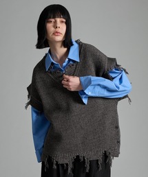 VELNUS（ベルナス）の「【VELNUS】Loose silhouette melange V-neck damaged knit vest/ルーズシルエットメランジＶネックダメージニットベスト（ベスト）」