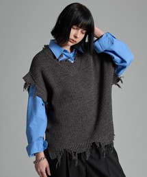 VELNUS（ベルナス）の「【VELNUS】Loose silhouette melange V-neck damaged knit vest/ルーズシルエットメランジＶネックダメージニットベスト（ベスト）」