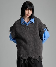 VELNUS（ベルナス）の「【VELNUS】Loose silhouette melange V-neck damaged knit vest/ルーズシルエットメランジＶネックダメージニットベスト（ベスト）」