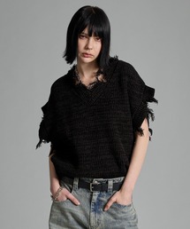 VELNUS（ベルナス）の「【VELNUS】Loose silhouette melange V-neck damaged knit vest/ルーズシルエットメランジＶネックダメージニットベスト（ベスト）」