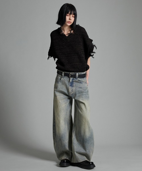 VELNUS（ベルナス）の「【VELNUS】Loose silhouette melange V-neck damaged knit vest/ルーズシルエットメランジＶネックダメージニットベスト（ベスト・メンズ・ライトグレー/ブラック/チャコールグレー・L/M/S）」の20枚目の写真