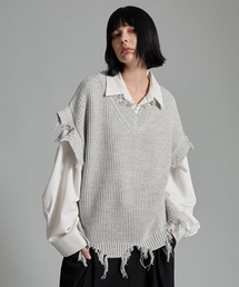 VELNUS（ベルナス）の「【VELNUS】Loose silhouette melange V-neck damaged knit vest/ルーズシルエットメランジＶネックダメージニットベスト（ベスト）」