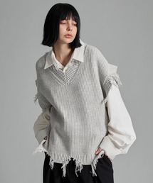 VELNUS（ベルナス）の「【VELNUS】Loose silhouette melange V-neck damaged knit vest/ルーズシルエットメランジＶネックダメージニットベスト（ベスト）」
