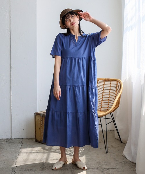 セール】ギャザーたっぷり Vネックティアードマキシワンピ（ワンピース  