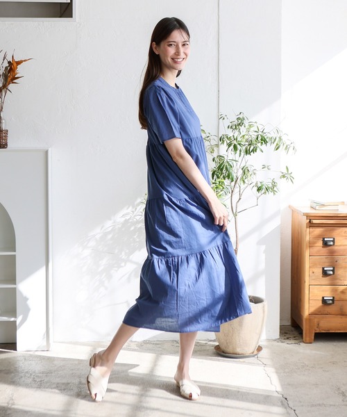 No Rule No Line（ノール－ルノーライン）の「ギャザーたっぷり Vネックティアードマキシワンピ（ワンピース・レディース・ブルー/アイボリー/ブラック/ベージュ系・FREE）」の8枚目の写真