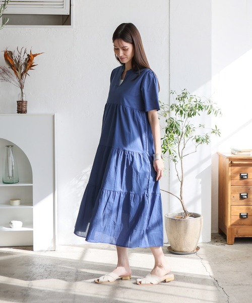 No Rule No Line（ノール－ルノーライン）の「ギャザーたっぷり Vネックティアードマキシワンピ（ワンピース・レディース・ブルー/アイボリー/ブラック/ベージュ系・FREE）」の11枚目の写真