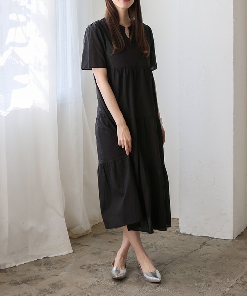 No Rule No Line（ノール－ルノーライン）の「ギャザーたっぷり Vネックティアードマキシワンピ（ワンピース・レディース・ブルー/アイボリー/ブラック/ベージュ系・FREE）」の14枚目の写真