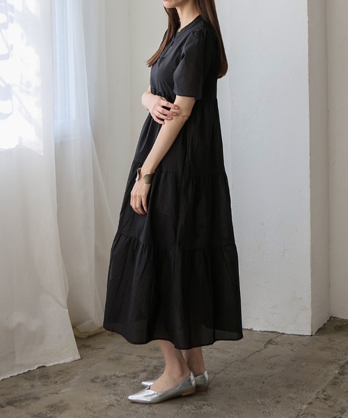 No Rule No Line（ノール－ルノーライン）の「ギャザーたっぷり Vネックティアードマキシワンピ（ワンピース・レディース・ブルー/アイボリー/ブラック/ベージュ系・FREE）」の15枚目の写真