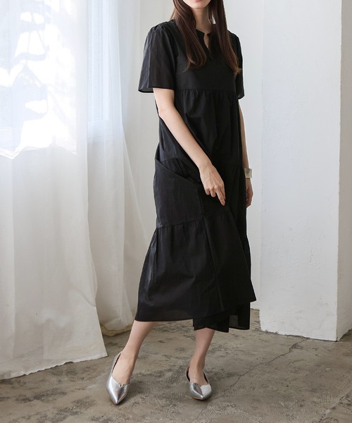 No Rule No Line（ノール－ルノーライン）の「ギャザーたっぷり Vネックティアードマキシワンピ（ワンピース・レディース・ブルー/アイボリー/ブラック/ベージュ系・FREE）」の16枚目の写真