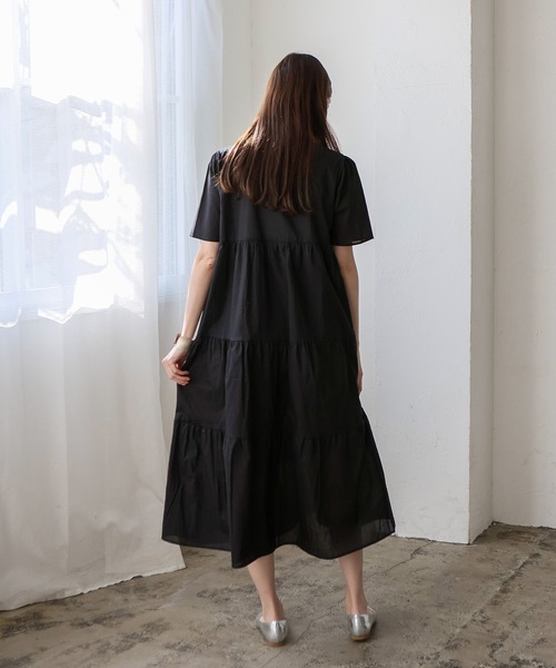 No Rule No Line（ノール－ルノーライン）の「ギャザーたっぷり Vネックティアードマキシワンピ（ワンピース・レディース・ブルー/アイボリー/ブラック/ベージュ系・FREE）」の18枚目の写真