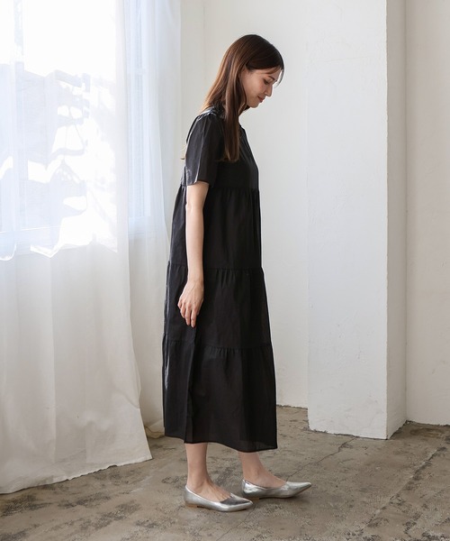 No Rule No Line（ノール－ルノーライン）の「ギャザーたっぷり Vネックティアードマキシワンピ（ワンピース・レディース・ブルー/アイボリー/ブラック/ベージュ系・FREE）」の19枚目の写真