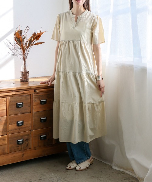 No Rule No Line（ノール－ルノーライン）の「ギャザーたっぷり Vネックティアードマキシワンピ（ワンピース・レディース・ブルー/アイボリー/ブラック/ベージュ系・FREE）」の21枚目の写真