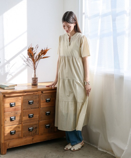 No Rule No Line（ノール－ルノーライン）の「ギャザーたっぷり Vネックティアードマキシワンピ（ワンピース・レディース・ブルー/アイボリー/ブラック/ベージュ系・FREE）」の22枚目の写真