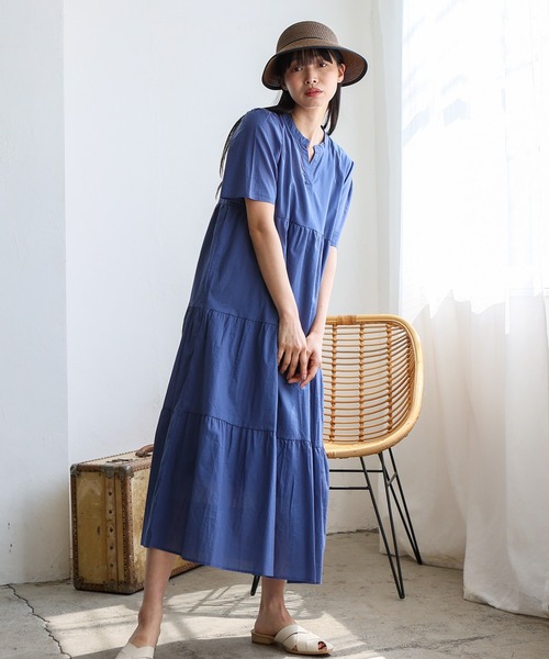 23SS✨美品✨マリメッコ　プケッティメリ　Vネック マキシワンピース　38 marimekko（ロングワンピース/マキシワンピース）のフリマ