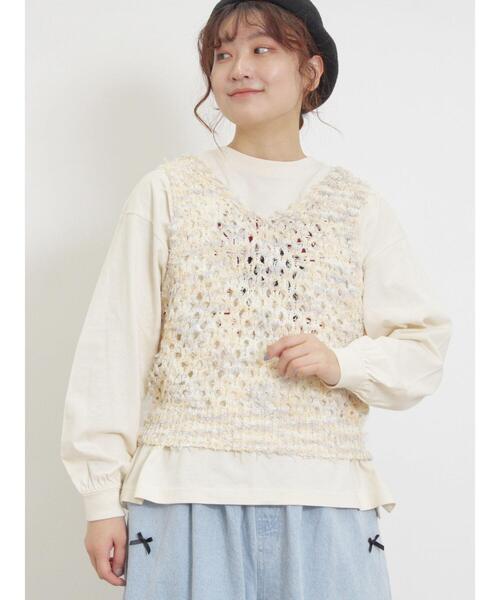 Samansa Mos2（サマンサ モスモス）の「透かし柄ニットビスチェ（ベスト・レディース・ブラック/ベージュ/キナリ・F）」の7枚目の写真