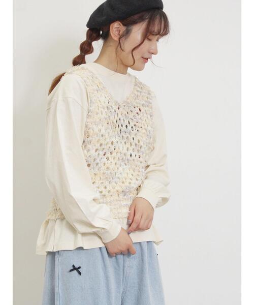 Samansa Mos2（サマンサ モスモス）の「透かし柄ニットビスチェ（ベスト・レディース・ブラック/ベージュ/キナリ・F）」の8枚目の写真