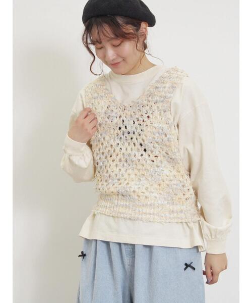 Samansa Mos2（サマンサ モスモス）の「透かし柄ニットビスチェ（ベスト・レディース・ブラック/ベージュ/キナリ・F）」の9枚目の写真