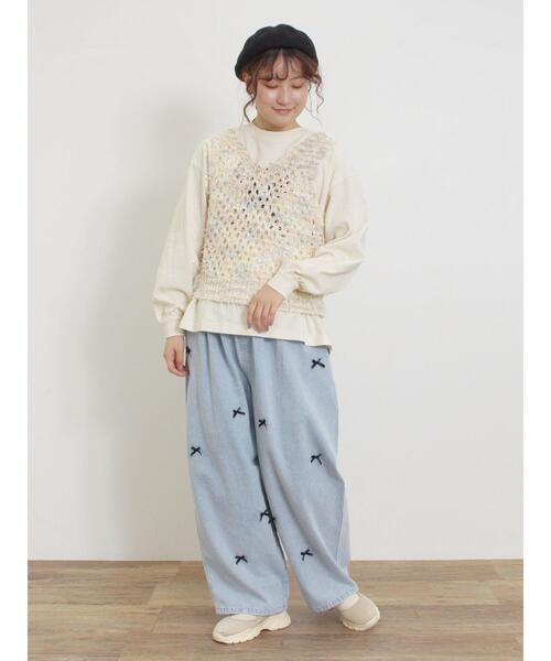 Samansa Mos2（サマンサ モスモス）の「透かし柄ニットビスチェ（ベスト・レディース・ブラック/ベージュ/キナリ・F）」の10枚目の写真