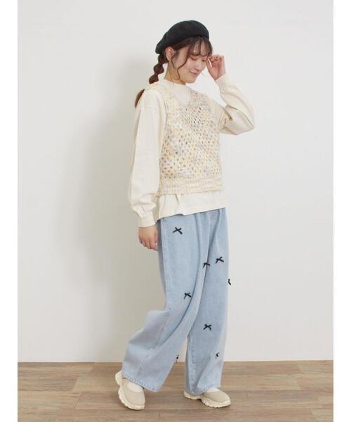 Samansa Mos2（サマンサ モスモス）の「透かし柄ニットビスチェ（ベスト・レディース・ブラック/ベージュ/キナリ・F）」の11枚目の写真