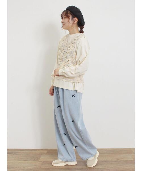 Samansa Mos2（サマンサ モスモス）の「透かし柄ニットビスチェ（ベスト・レディース・ブラック/ベージュ/キナリ・F）」の12枚目の写真