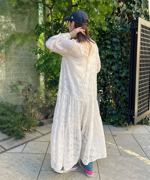 セール】【オケージョン対応】ジャガードフラワーロングワンピース