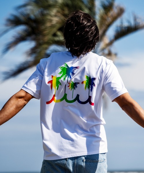 muta marine(ムータ・マリン)の「muta MARINE/ムータ マリン/別注レインボーパームツリーTシャツ(Tシャツ/カットソー・メンズ・ブラック/ホワイト・6/5/8/7)」の2枚目の写真