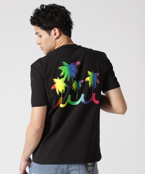 muta marine(ムータ・マリン)の「muta MARINE/ムータ マリン/別注レインボーパームツリーTシャツ(Tシャツ/カットソー・メンズ・ブラック/ホワイト・6/5/8/7)」の1枚目の写真
