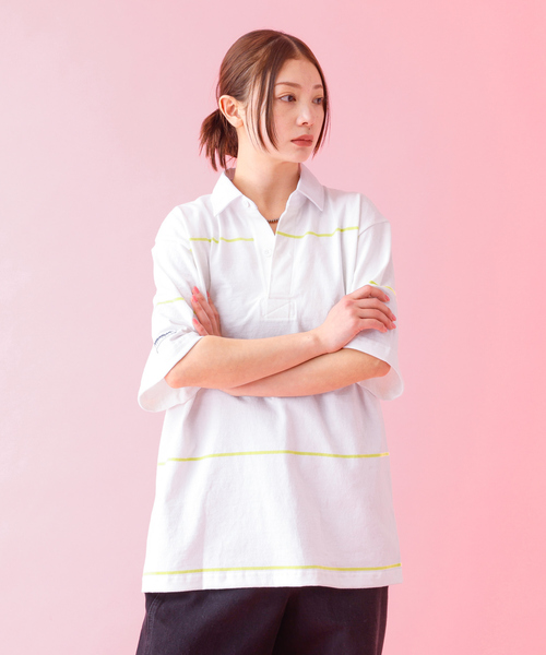 Barbarian(バーバリアン)の「【BARBARIAN / バーバリアン】XSE-06 07 LIGHT WEIGHT Rugby Collar SS Shirts/ライトウェイト/半袖/シャツ/ストライプ/ユニセックス【WEB限定】(シャツ/ブラウス・メンズ・ベージュ/ホワイト・S/M/L/XL)」の6枚目の写真