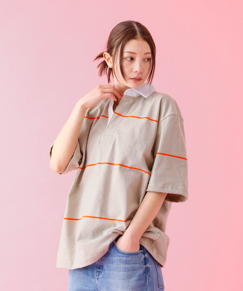 Barbarian(バーバリアン)の「【BARBARIAN / バーバリアン】XSE-06 07 LIGHT WEIGHT Rugby Collar SS Shirts/ライトウェイト/半袖/シャツ/ストライプ/ユニセックス【WEB限定】(シャツ/ブラウス・メンズ・ベージュ/ホワイト・S/M/L/XL)」の19枚目の写真