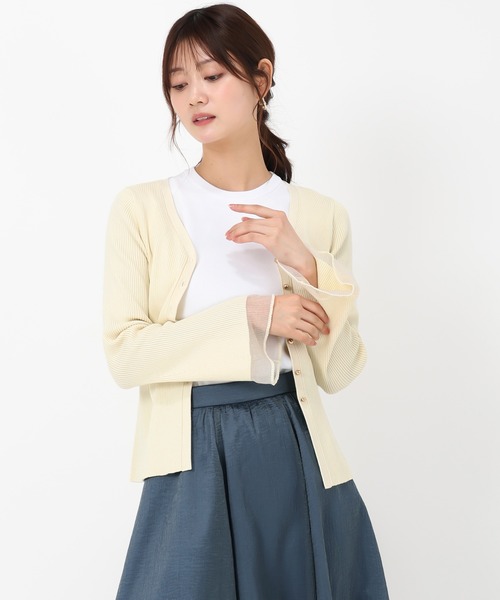MISCH MASCH(ミッシュマッシュ)の「シアーフレア袖ペプラムカーディガン(カーディガン/ボレロ・レディース・ホワイト/ネイビー/イエロー・フリ-)」の9枚目の写真