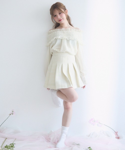 【あすつく】 セール】シャーリングフリルオフショルトップス（シャツ トップス