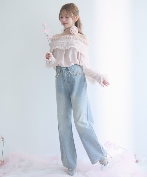tシャツ シャーリングカットソーフリルブラウス レディース FREAK'S STORE ブラウス シャツ 花柄 シャーリングトップス