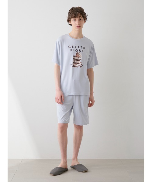 最終値下げ 接触冷感 COOLレーヨンデザートロゴTシャツ＆ショートパンツ セール】【HOMME】【接触冷感】COOLレーヨンデザートロゴTシャツ