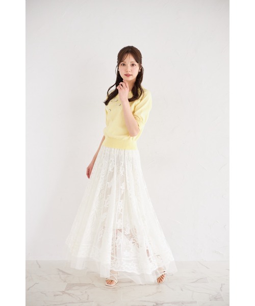 tocco closet(トッコ クローゼット)の「裾ビーズ付きレース×チュールフレアスカート(スカート・レディース・グレー/ピンク/アイボリー・M)」の5枚目の写真