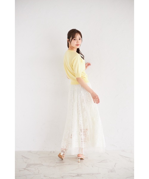 tocco closet(トッコ クローゼット)の「裾ビーズ付きレース×チュールフレアスカート(スカート・レディース・グレー/ピンク/アイボリー・M)」の6枚目の写真