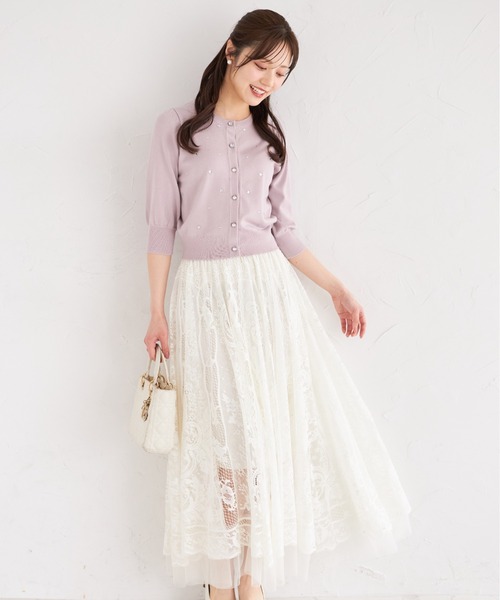 tocco closet(トッコ クローゼット)の「裾ビーズ付きレース×チュールフレアスカート(スカート・レディース・グレー/ピンク/アイボリー・M)」の12枚目の写真