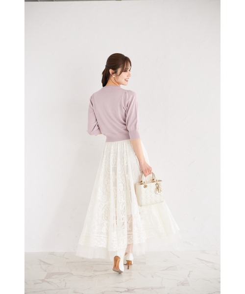 tocco closet(トッコ クローゼット)の「裾ビーズ付きレース×チュールフレアスカート(スカート・レディース・グレー/ピンク/アイボリー・M)」の11枚目の写真