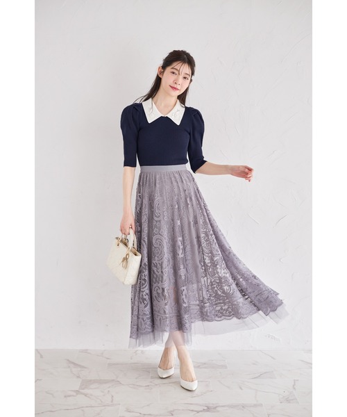 tocco closet(トッコ クローゼット)の「裾ビーズ付きレース×チュールフレアスカート(スカート・レディース・グレー/ピンク/アイボリー・M)」の15枚目の写真