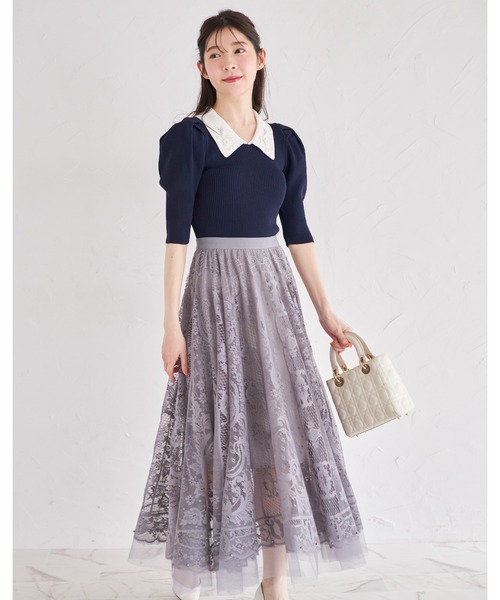 tocco closet(トッコ クローゼット)の「裾ビーズ付きレース×チュールフレアスカート(スカート・レディース・グレー/ピンク/アイボリー・M)」の18枚目の写真