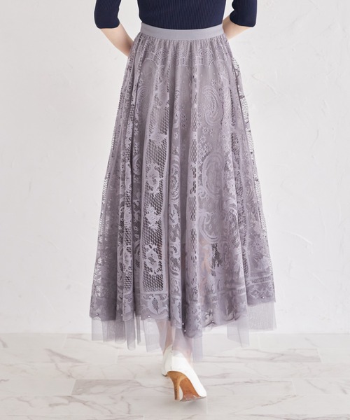 tocco closet(トッコ クローゼット)の「裾ビーズ付きレース×チュールフレアスカート(スカート・レディース・グレー/ピンク/アイボリー・M)」の20枚目の写真