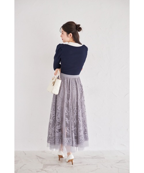 tocco closet(トッコ クローゼット)の「裾ビーズ付きレース×チュールフレアスカート(スカート・レディース・グレー/ピンク/アイボリー・M)」の17枚目の写真