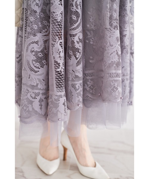 tocco closet(トッコ クローゼット)の「裾ビーズ付きレース×チュールフレアスカート(スカート・レディース・グレー/ピンク/アイボリー・M)」の21枚目の写真