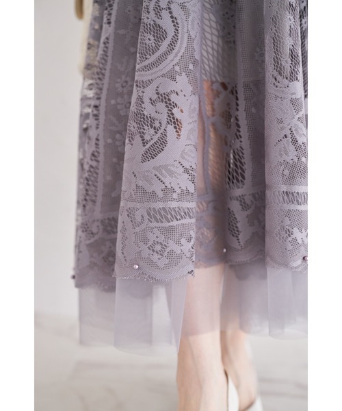 tocco closet(トッコ クローゼット)の「裾ビーズ付きレース×チュールフレアスカート(スカート・レディース・グレー/ピンク/アイボリー・M)」の22枚目の写真