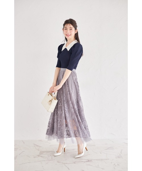 tocco closet(トッコ クローゼット)の「裾ビーズ付きレース×チュールフレアスカート(スカート・レディース・グレー/ピンク/アイボリー・M)」の16枚目の写真