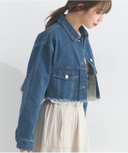 OandI(オーアンドアイ)の「デニムクロップドジャケット(デニムジャケット・レディース・ブルー/ケミカルウォッシュ・FREE)」の18枚目の写真