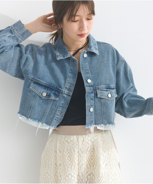 OandI(オーアンドアイ)の「デニムクロップドジャケット(デニムジャケット・レディース・ブルー/ケミカルウォッシュ・FREE)」の21枚目の写真