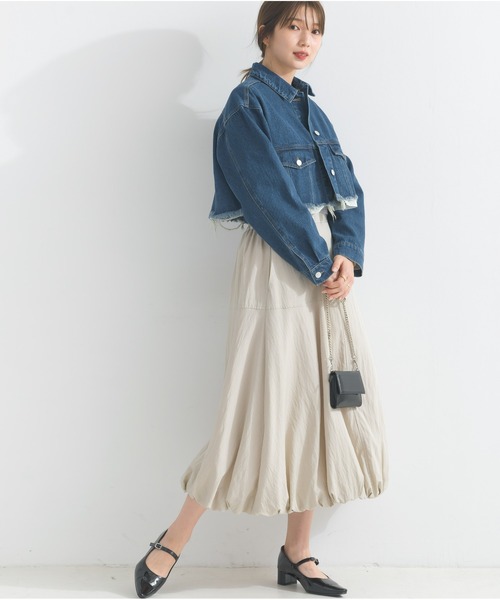 OandI(オーアンドアイ)の「デニムクロップドジャケット(デニムジャケット・レディース・ブルー/ケミカルウォッシュ・FREE)」の3枚目の写真