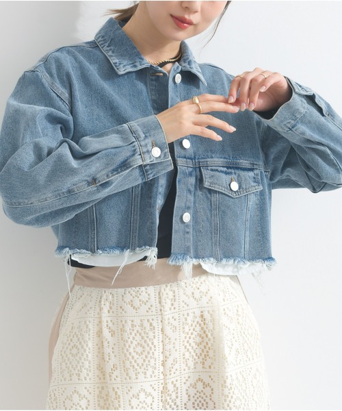 OandI(オーアンドアイ)の「デニムクロップドジャケット(デニムジャケット・レディース・ブルー/ケミカルウォッシュ・FREE)」の22枚目の写真